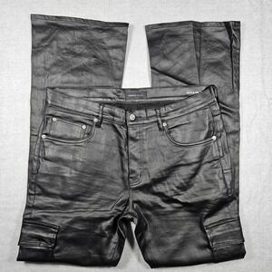 Purple Brand P004 Black Coated Flare Cargo Pants Mens 36 PFBL423 Slim Fit